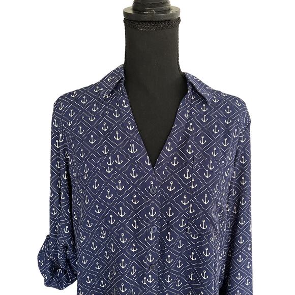 Express The Portofino Shirt Anchor Print Navy Size Large Beach Cruise Resort - Picture 2 of 13